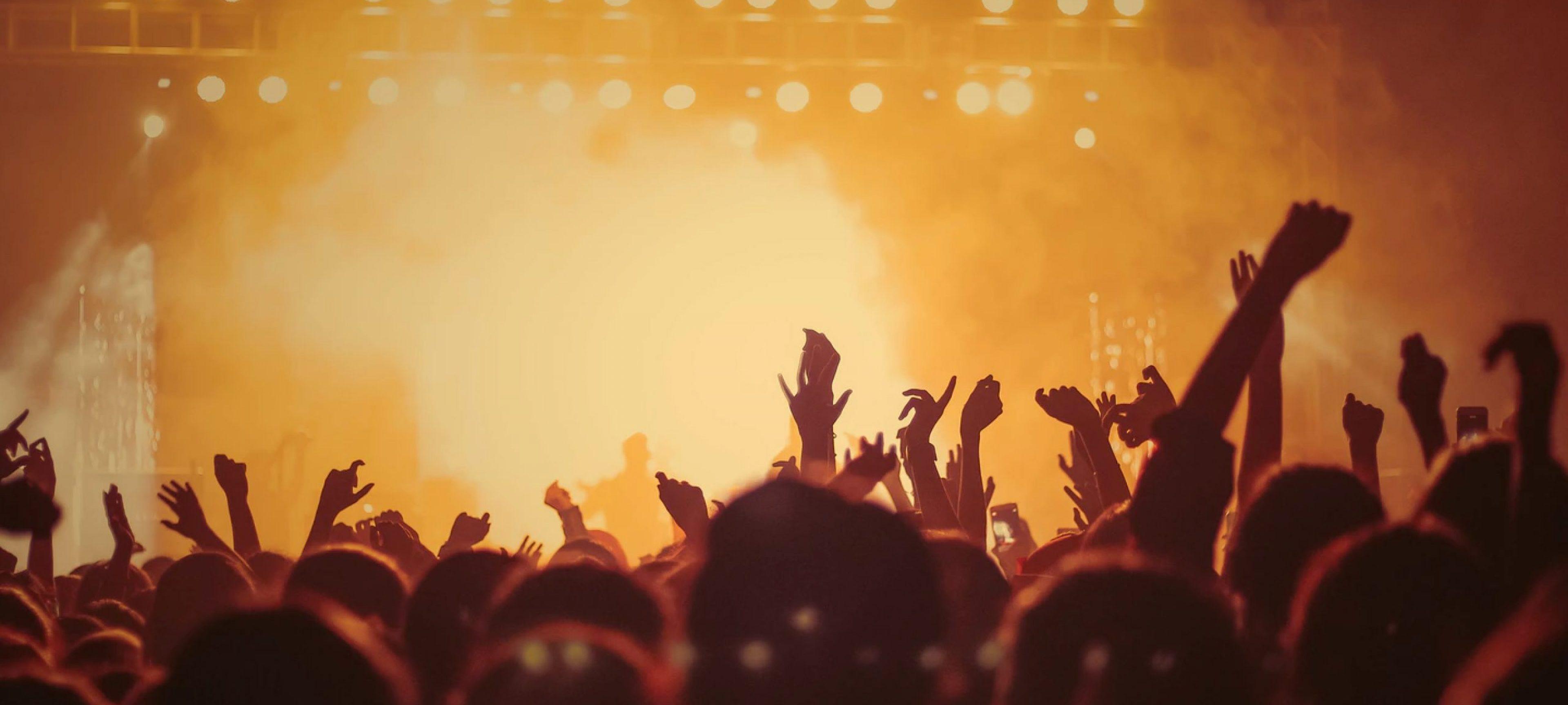 Picture of a crowd with hands up