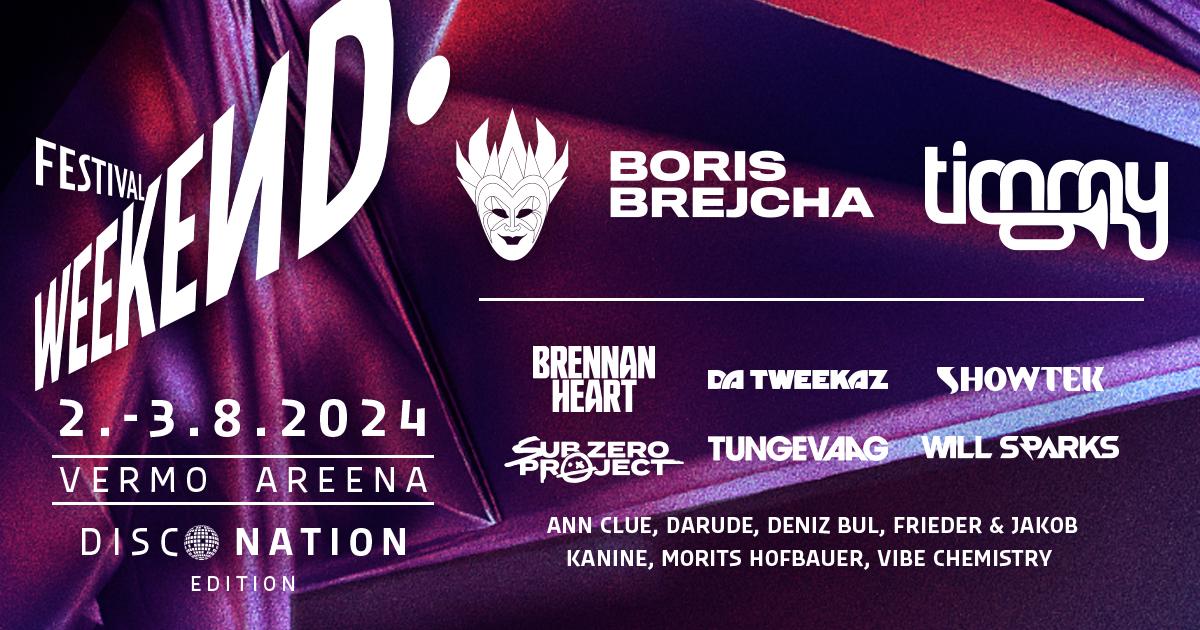 Weekend Festival 2024 artistikattaus: Ann Clue Boris Brejcha Brennan Heart Da Tweekaz Darude Deniz Bul Frieder & Jakob Kanine Morits Hofbauer Showtek Sub Zero Project Timmy Trumpet Tungevaag Vibe Chemistry Will Sparks